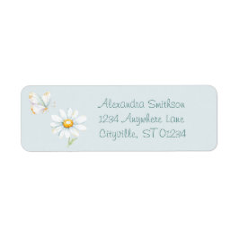 Pretty Pastel Watercolor Butterfly and Daisy Returadress Etikett