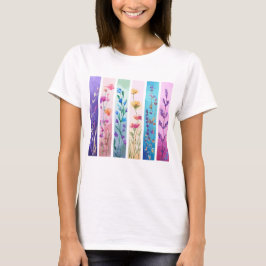 PRETTY PASTEL WILDFLOWER BRUSHSTROKES T SHIRT
