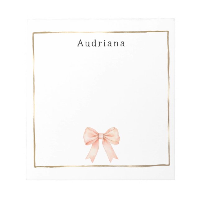 Pretty Peach Bow Personalized  Anteckningsblock (Framsida)