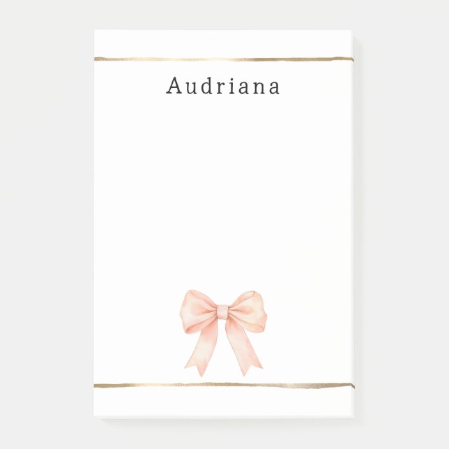 Pretty Peach Bow Personalized  Post-it Block (Framsida)