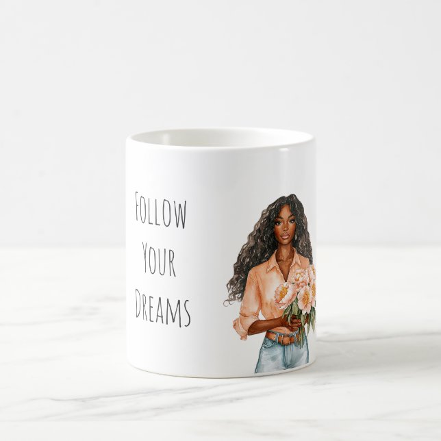 Pretty Peach Floral Dreams Black Lady Kaffemugg (Center)