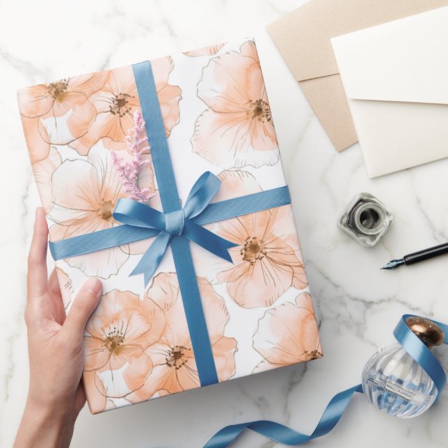 Pretty Peach Flowers Birthday Presentpapper (Gifting)