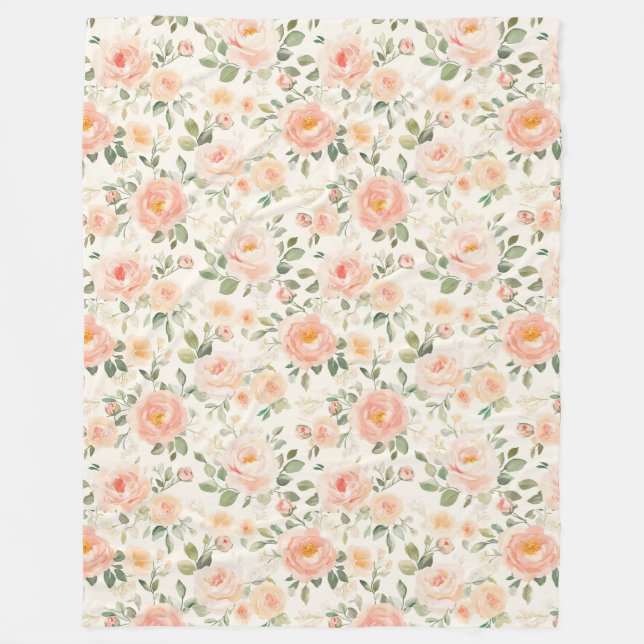 Pretty Peach Flowers   Fleecefilt (Framsidan)