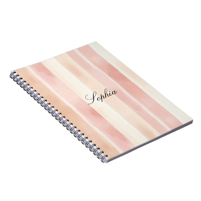 Pretty Peach Pink Cream Stripes  Anteckningsbok (Högra Sidan)