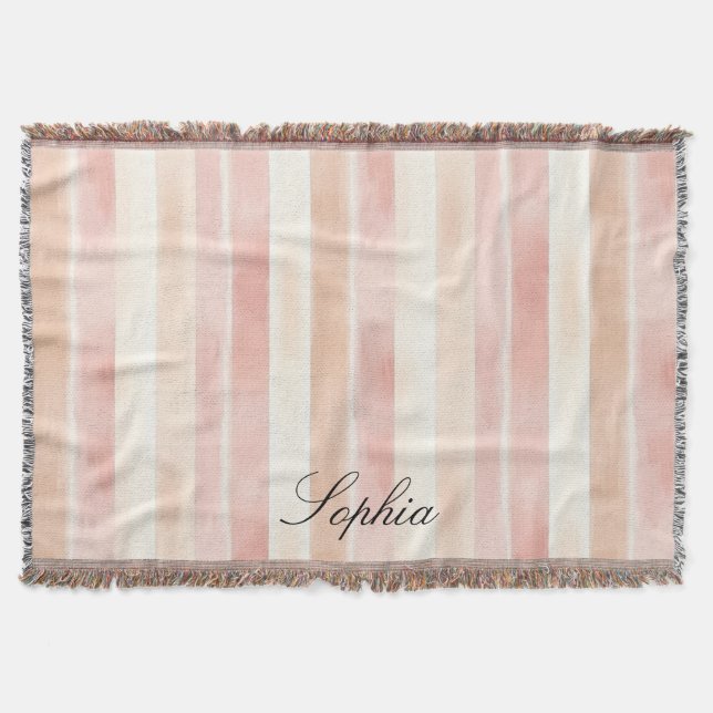 Pretty Peach Pink Cream Stripes  Filt (Framsidan)