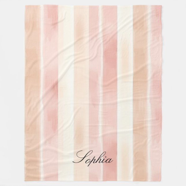 Pretty Peach Pink Cream Stripes  Fleecefilt (Framsidan)
