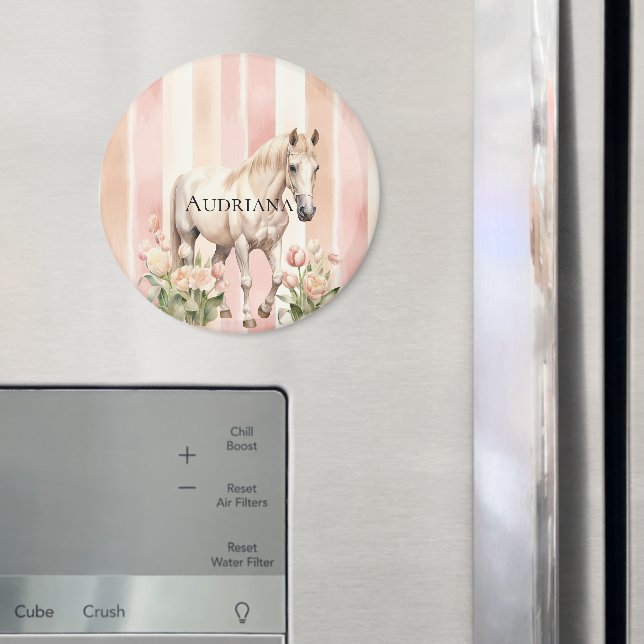 Pretty Peach Pink Cream Stripes Horse  Magnet (In Situ (Fridge))