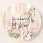 Pretty Peach Pink Cream Stripes Horse  Underlägg<br><div class="desc">Blush Pink Peach Cream Stripes Horse</div>