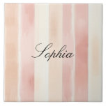 Pretty Peach Pink Cream Stripes  Kakelplatta<br><div class="desc">Blush Pink Peach Cream Stripes Romantic personalized</div>