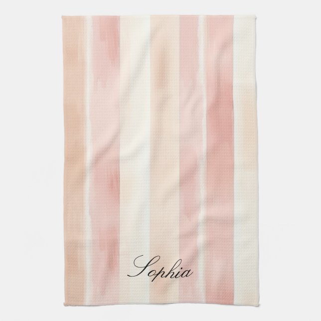 Pretty Peach Pink Cream Stripes  Kökshandduk (Vertikal)