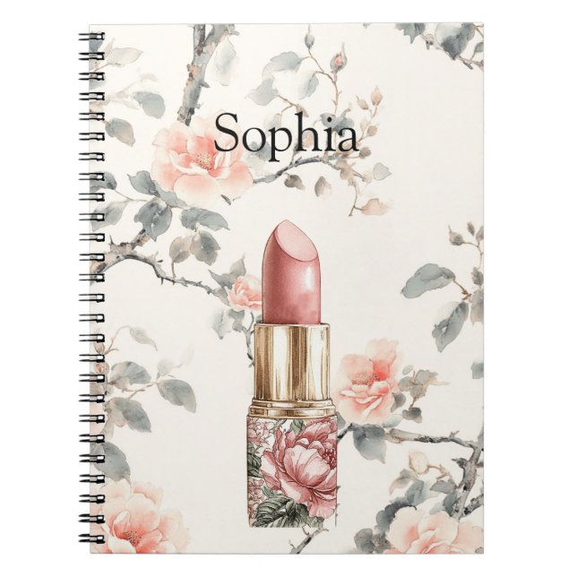 Pretty Peach Roses Floral Lipstick Anteckningsbok (Framsidan)