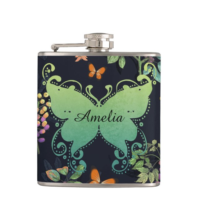 Pretty Personalised Dark Floral Butterfly Pattern Fickplunta (Framsidan)