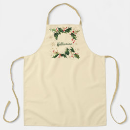 Pretty Personalized Holly & Snowflakes Xmas Apron