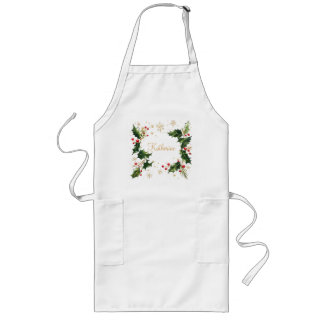 Pretty Personalized Holly & Snowflakes Xmas Apron Långt Förkläde