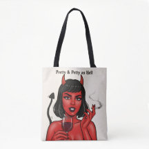 Pretty & Petty as Hell Devil Girl Tote Bag | Gothi