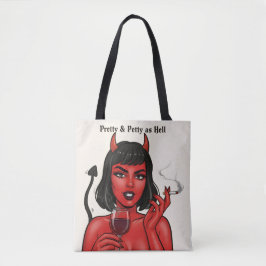 Pretty & Petty as Hell Devil Girl Tote Bag | Gothi Tygkasse