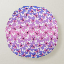 Pretty Pink and White Butterfly Round Pillow  Rund Kudde