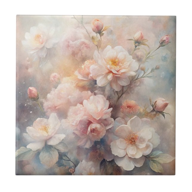 Pretty Pink and White Flowers  Kakelplatta (Framsidan)