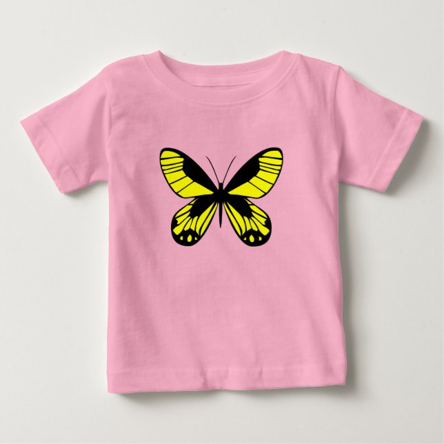 Pretty Pink Baby T-Shirt Yellow Butterfly Graphic  (Framsida)