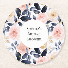 Pretty Pink Blue White Flowers Bridal Shower Underlägg Papper Rund