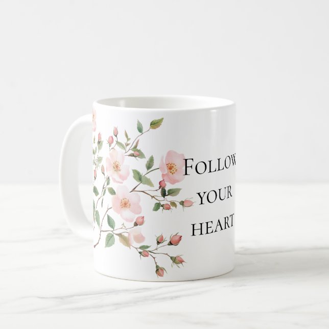 Pretty Pink Blush Cream Floral Kaffemugg (Framsida vänster)