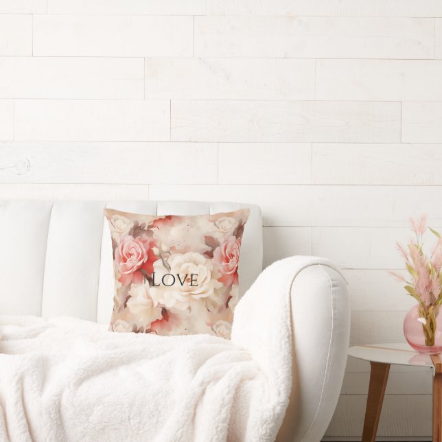 Pretty Pink Blush Cream Rose Floral Kudde (Soffa)