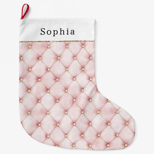 Pretty Pink Blush Gold Tufts Christmas Stor Julstrumpa (Framsidan)