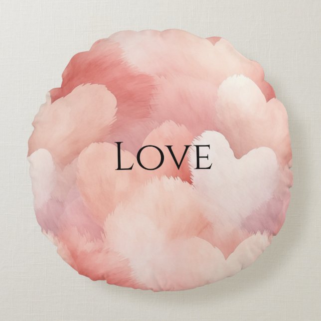 Pretty Pink Blush Hearts Rund Kudde (Framsidan)