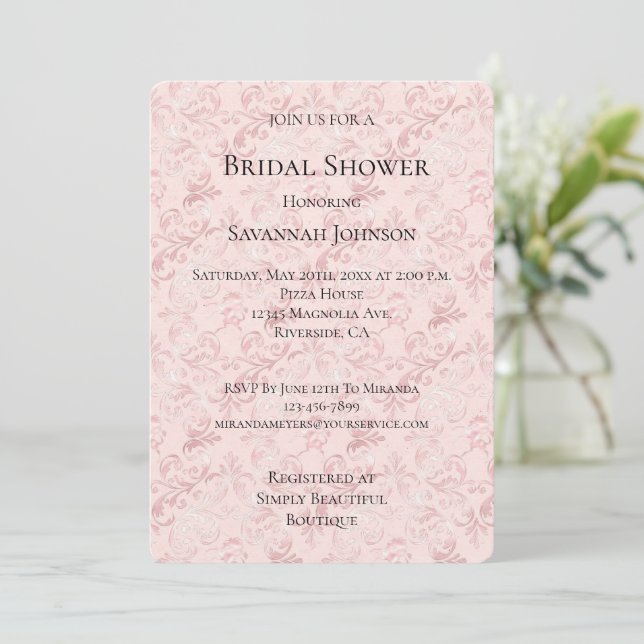 Pretty pink blush pearl Bridal Shower Inbjudningar (Stående Fram)