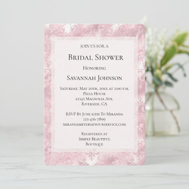 Pretty pink blush pearl elegant Bridal Shower Inbjudningar (Stående Fram)