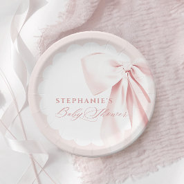Pretty Pink Bow Baby Shower Paper Plates