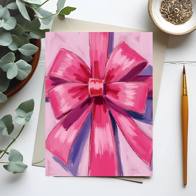 Pretty Pink Bow Ribbon Watercolor Card (Skapare uppladdad)