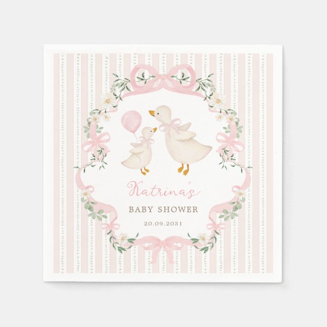 Pretty Pink Bow Silly Goose Girl Baby Shower Pappersservett (Framsidan)