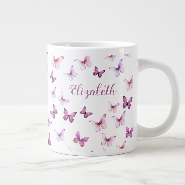 Pretty Pink Butterflies Custom Name Jumbo Mugg (Höger)