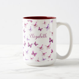 Pretty Pink Butterflies Custom Name Två-Tonad Mugg