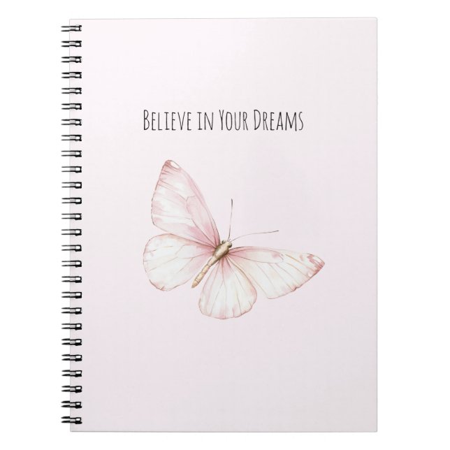 Pretty Pink Butterfly Believe in Dreams Anteckningsbok (Framsidan)