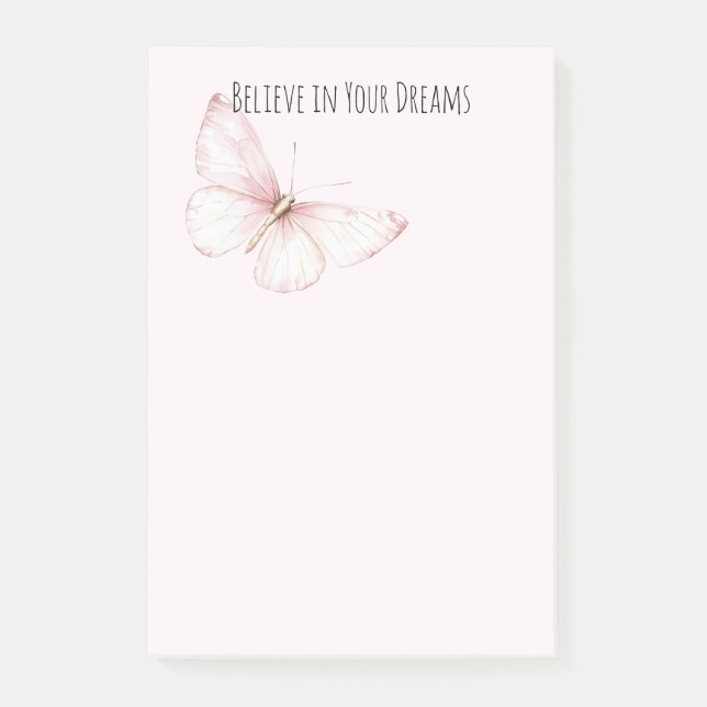 Pretty Pink Butterfly Believe in Dreams Post-it Block (Framsida)