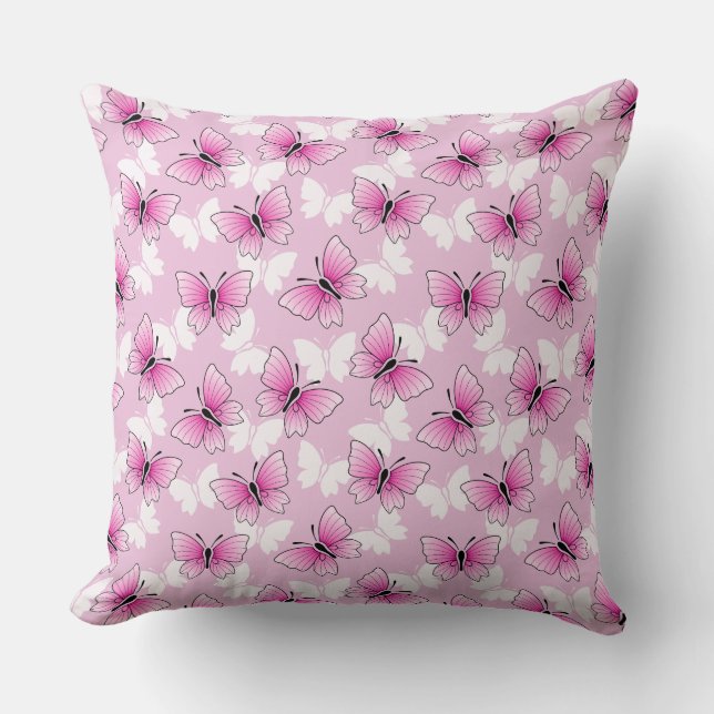 Pretty Pink Butterfly Pattern Throw Pillow Kudde (Framsida)