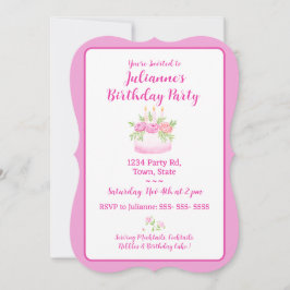 Pretty Pink Cake Birthday Party Invitation Inbjudningar