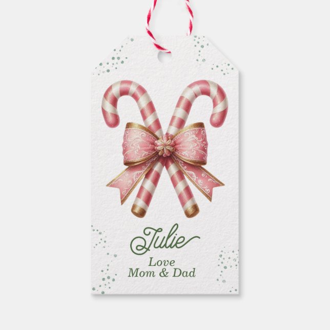 Pretty Pink Candy Cane Merry Christmas Presentetikett (Baksidan)