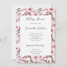 Pretty Pink Cherry Blossom Floral Baby Shower Inbjudningar