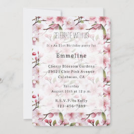 Pretty Pink Cherry Blossom Floral Birthday Inbjudningar