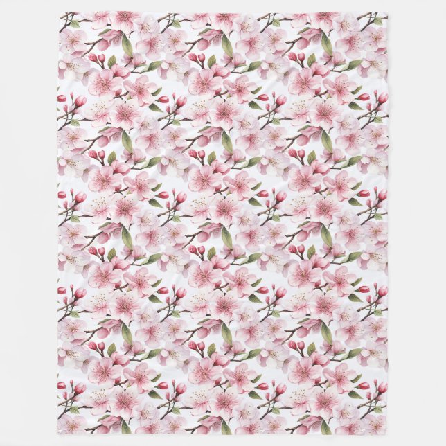 Pretty Pink Cherry Blossom Flowers Fleecefilt (Framsidan)