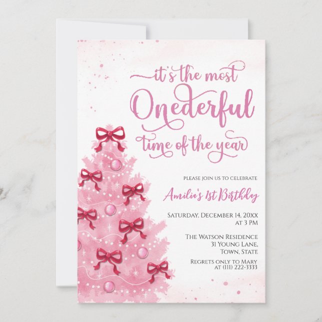 Pretty Pink Christmas Birthday Party Invitation Inbjudningar (Framsida)