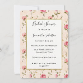 Pretty Pink Cream Roses Floral Bridal Shower Inbjudningar