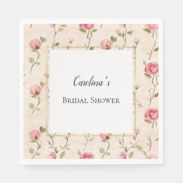 Pretty Pink Cream Roses Floral Bridal Shower Pappersservett