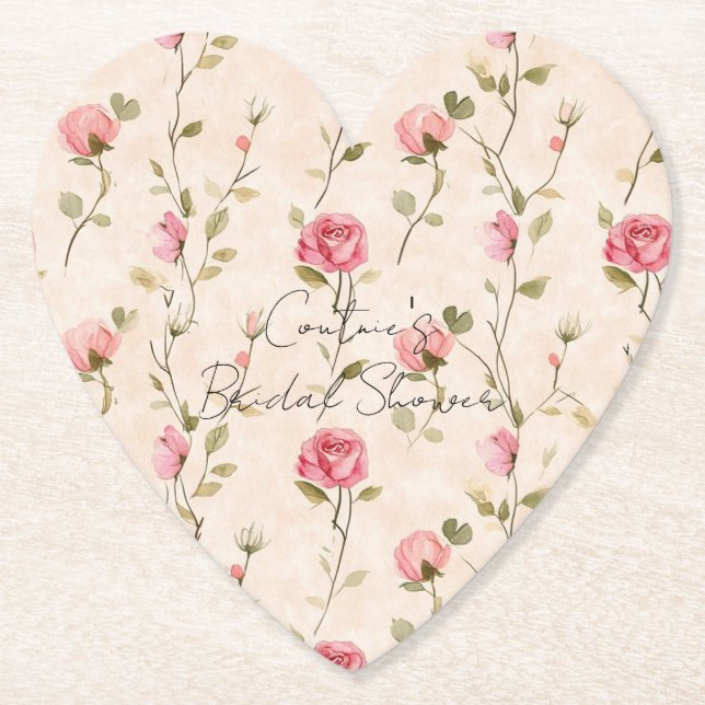 Pretty Pink Cream Roses Floral Bridal Shower Underlägg Papper (Framsida)