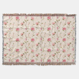 Pretty Pink Cream Roses Floral Filt