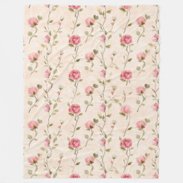 Pretty Pink Cream Roses Floral Fleecefilt