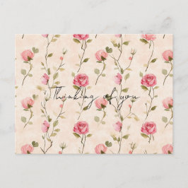 Pretty Pink Cream Roses Floral Thinking of you Vykort